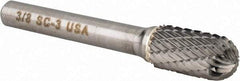 Atrax - 3/8" Cut Diam, 1/4" Shank Diam, Cylinder with Radius Head Double Cut Burr - Carbide, Radius End, 3/4" LOC, 2-1/2" OAL - Americas Industrial Supply