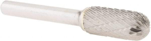 Atrax - 7/16" Cut Diam, 1/4" Shank Diam, Cylinder with Radius Head Double Cut Burr - Carbide, Radius End, 1" LOC, 2-3/4" OAL - Americas Industrial Supply