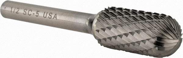 Atrax - 1/2" Cut Diam, 1/4" Shank Diam, Cylinder with Radius Head Double Cut Burr - Carbide, Radius End, 1" LOC, 2-3/4" OAL - Americas Industrial Supply