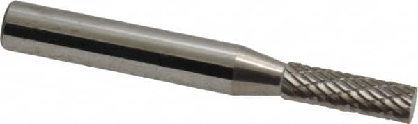 Atrax - 3/16" Cut Diam, 1/4" Shank Diam, Cylinder Head Double Cut Burr - Carbide, Flat End, 5/8" LOC, 2" OAL - Americas Industrial Supply