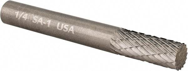 Atrax - 1/4" Cut Diam, 1/4" Shank Diam, Cylinder Head Double Cut Burr - Carbide, Flat End, 5/8" LOC, 2" OAL - Americas Industrial Supply