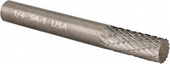 Atrax - 1/4" Cut Diam, 1/4" Shank Diam, Cylinder Head Double Cut Burr - Carbide, Flat End, 5/8" LOC, 2" OAL - Americas Industrial Supply