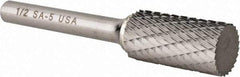 Atrax - 1/2" Cut Diam, 1/4" Shank Diam, Cylinder Head Double Cut Burr - Carbide, Flat End, 1" LOC, 2-3/4" OAL - Americas Industrial Supply