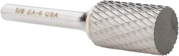 Atrax - 5/8" Cut Diam, 1/4" Shank Diam, Cylinder Head Double Cut Burr - Carbide, Flat End, 1" LOC, 2-3/4" OAL - Americas Industrial Supply