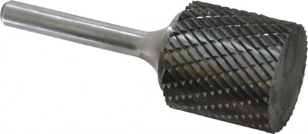 Atrax - 1" Cut Diam, 1/4" Shank Diam, Cylinder Head Double Cut Burr - Carbide, Flat End, 1" LOC, 2-3/4" OAL - Americas Industrial Supply