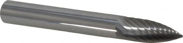 Atrax - 1/4" Cut Diam, 1/4" Shank Diam, Tree Head Single Cut Burr - Carbide, Point End, 5/8" LOC, 2" OAL - Americas Industrial Supply