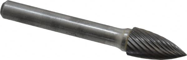 Atrax - 3/8" Cut Diam, 1/4" Shank Diam, Tree Head Single Cut Burr - Carbide, Point End, 3/4" LOC, 2-1/2" OAL - Americas Industrial Supply
