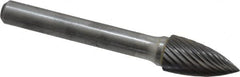 Atrax - 3/8" Cut Diam, 1/4" Shank Diam, Tree Head Single Cut Burr - Carbide, Point End, 3/4" LOC, 2-1/2" OAL - Americas Industrial Supply