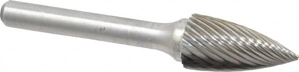 Atrax - 1/2" Cut Diam, 1/4" Shank Diam, Tree Head Single Cut Burr - Carbide, Point End, 1" LOC, 2-3/4" OAL - Americas Industrial Supply
