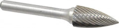 Atrax - 1/2" Cut Diam, 1/4" Shank Diam, Tree Head Single Cut Burr - Carbide, Point End, 1" LOC, 2-3/4" OAL - Americas Industrial Supply