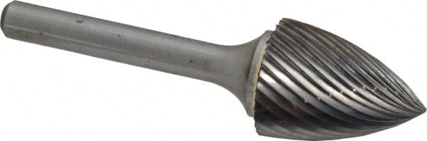 Atrax - 3/4" Cut Diam, 1/4" Shank Diam, Tree Head Single Cut Burr - Carbide, Point End, 1" LOC, 2-3/4" OAL - Americas Industrial Supply