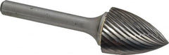 Atrax - 3/4" Cut Diam, 1/4" Shank Diam, Tree Head Single Cut Burr - Carbide, Point End, 1" LOC, 2-3/4" OAL - Americas Industrial Supply