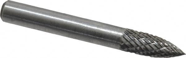 Atrax - 1/4" Cut Diam, 1/4" Shank Diam, Tree Head Double Cut Burr - Carbide, Point End, 5/8" LOC, 2" OAL - Americas Industrial Supply