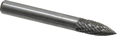 Atrax - 1/4" Cut Diam, 1/4" Shank Diam, Tree Head Double Cut Burr - Carbide, Point End, 5/8" LOC, 2" OAL - Americas Industrial Supply