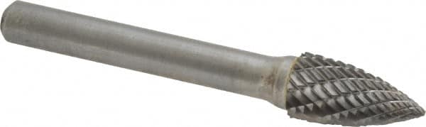 Atrax - 3/8" Cut Diam, 1/4" Shank Diam, Tree Head Double Cut Burr - Carbide, Point End, 3/4" LOC, 2-1/2" OAL - Americas Industrial Supply