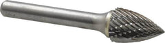 Atrax - 1/2" Cut Diam, 1/4" Shank Diam, Tree Head Double Cut Burr - Carbide, Point End, 3/4" LOC, 2-1/2" OAL - Americas Industrial Supply