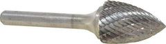 Atrax - 3/4" Cut Diam, 1/4" Shank Diam, Tree Head Double Cut Burr - Carbide, Point End, 1" LOC, 2-3/4" OAL - Americas Industrial Supply