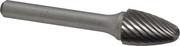 Atrax - 1/2" Cut Diam, 1/4" Shank Diam, Tree with Radius Head Single Cut Burr - Carbide, Radius End, 3/4" LOC, 2-1/2" OAL - Americas Industrial Supply