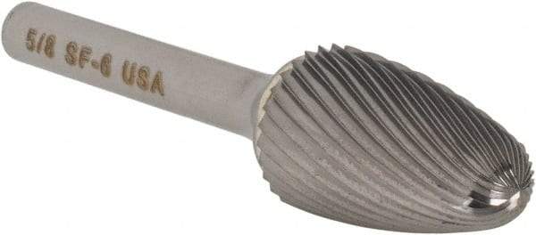 Atrax - 5/8" Cut Diam, 1/4" Shank Diam, Tree with Radius Head Single Cut Burr - Carbide, Radius End, 1" LOC, 2-3/4" OAL - Americas Industrial Supply