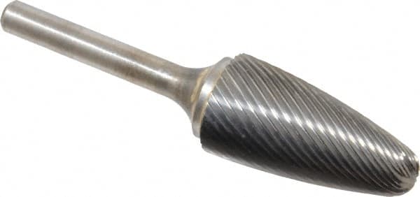 Atrax - 3/4" Cut Diam, 1/4" Shank Diam, Tree with Radius Head Single Cut Burr - Carbide, Radius End, 1-1/2" LOC, 3-1/4" OAL - Americas Industrial Supply