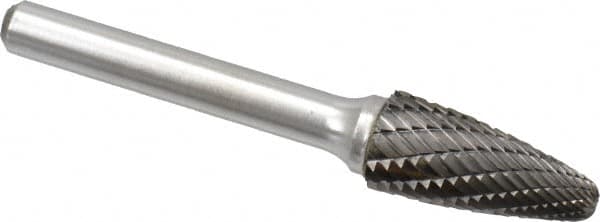 Atrax - 7/16" Cut Diam, 1/4" Shank Diam, Tree with Radius Head Double Cut Burr - Carbide, Radius End, 1" LOC, 2-3/4" OAL - Americas Industrial Supply