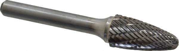 Atrax - 1/2" Cut Diam, 1/4" Shank Diam, Tree with Radius Head Double Cut Burr - Carbide, Radius End, 1" LOC, 2-3/4" OAL - Americas Industrial Supply