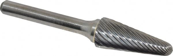 Atrax - 1/2" Cut Diam, 1/4" Shank Diam, Taper Head Single Cut Burr - Radius End, 1-1/8" LOC, 3" OAL - Americas Industrial Supply