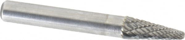Atrax - 1/4" Cut Diam, 1/4" Shank Diam, Taper Head Double Cut Burr - Radius End, 5/8" LOC, 2" OAL - Americas Industrial Supply
