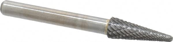 Atrax - 5/16" Cut Diam, 1/4" Shank Diam, Taper Head Double Cut Burr - Radius End, 7/8" LOC, 2-3/4" OAL - Americas Industrial Supply