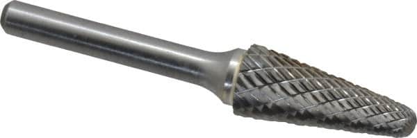 Atrax - 1/2" Cut Diam, 1/4" Shank Diam, Taper Head Double Cut Burr - Radius End, 1-1/8" LOC, 3" OAL - Americas Industrial Supply