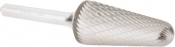 Atrax - 3/4" Cut Diam, 1/4" Shank Diam, Taper Head Double Cut Burr - Radius End, 1-1/2" LOC, 3-3/8" OAL - Americas Industrial Supply