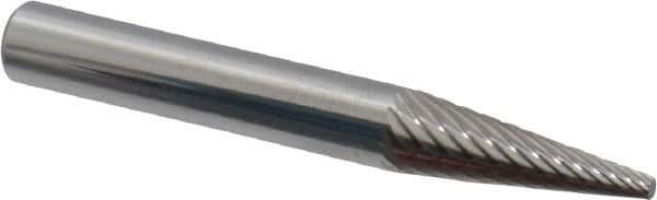 Atrax - 1/4" Cut Diam, 1/4" Shank Diam, Cone Head Single Cut Burr - Carbide, Point End, 3/4" LOC, 2" OAL - Americas Industrial Supply