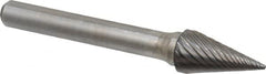 Atrax - 3/8" Cut Diam, 1/4" Shank Diam, Cone Head Single Cut Burr - Carbide, Point End, 5/8" LOC, 2-1/2" OAL - Americas Industrial Supply