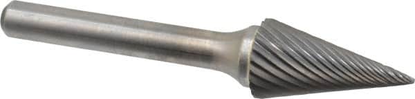 Atrax - 1/2" Cut Diam, 1/4" Shank Diam, Cone Head Single Cut Burr - Carbide, Point End, 7/8" LOC, 2-3/4" OAL - Americas Industrial Supply