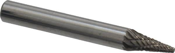 Atrax - 1/4" Cut Diam, 1/4" Shank Diam, Cone Head Double Cut Burr - Carbide, Point End, 1/2" LOC, 2" OAL - Americas Industrial Supply