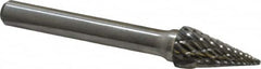 Atrax - 3/8" Cut Diam, 1/4" Shank Diam, Cone Head Double Cut Burr - Carbide, Point End, 5/8" LOC, 2-1/2" OAL - Americas Industrial Supply