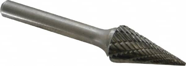 Atrax - 1/2" Cut Diam, 1/4" Shank Diam, Cone Head Double Cut Burr - Carbide, Point End, 7/8" LOC, 2-3/4" OAL - Americas Industrial Supply