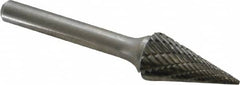 Atrax - 1/2" Cut Diam, 1/4" Shank Diam, Cone Head Double Cut Burr - Carbide, Point End, 7/8" LOC, 2-3/4" OAL - Americas Industrial Supply