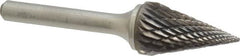 Atrax - 5/8" Cut Diam, 1/4" Shank Diam, Cone Head Double Cut Burr - Carbide, Point End, 1" LOC, 2-7/8" OAL - Americas Industrial Supply