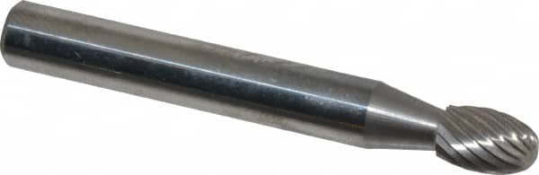 Atrax - 1/4" Cut Diam, 1/4" Shank Diam, Oval Head Single Cut Burr - Carbide, Radius End, 3/8" LOC, 2" OAL - Americas Industrial Supply