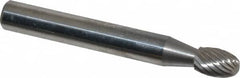 Atrax - 1/4" Cut Diam, 1/4" Shank Diam, Oval Head Single Cut Burr - Carbide, Radius End, 3/8" LOC, 2" OAL - Americas Industrial Supply