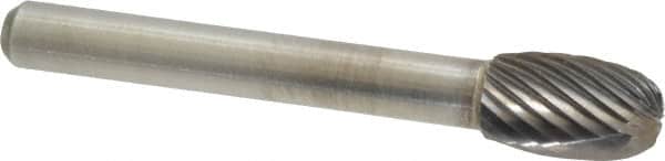 Atrax - 3/8" Cut Diam, 1/4" Shank Diam, Oval Head Single Cut Burr - Carbide, Radius End, 5/8" LOC, 2-3/8" OAL - Americas Industrial Supply
