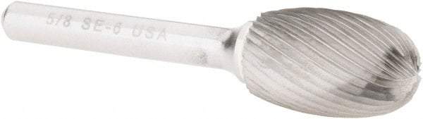 Atrax - 5/8" Cut Diam, 1/4" Shank Diam, Oval Head Single Cut Burr - Carbide, Radius End, 1" LOC, 2-3/4" OAL - Americas Industrial Supply
