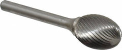 Atrax - 3/4" Cut Diam, 1/4" Shank Diam, Oval Head Single Cut Burr - Carbide, Radius End, 1" LOC, 2-3/4" OAL - Americas Industrial Supply