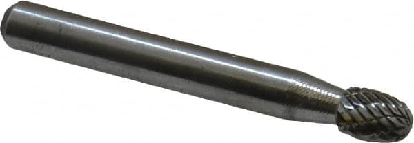 Atrax - 1/4" Cut Diam, 1/4" Shank Diam, Oval Head Double Cut Burr - Carbide, Radius End, 3/8" LOC, 2" OAL - Americas Industrial Supply
