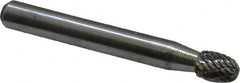 Atrax - 1/4" Cut Diam, 1/4" Shank Diam, Oval Head Double Cut Burr - Carbide, Radius End, 3/8" LOC, 2" OAL - Americas Industrial Supply