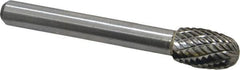 Atrax - 3/8" Cut Diam, 1/4" Shank Diam, Oval Head Double Cut Burr - Carbide, Radius End, 5/8" LOC, 2-3/8" OAL - Americas Industrial Supply