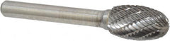 Atrax - 1/2" Cut Diam, 1/4" Shank Diam, Oval Head Double Cut Burr - Carbide, Radius End, 7/8" LOC, 2-5/8" OAL - Americas Industrial Supply