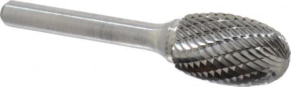 Atrax - 5/8" Cut Diam, 1/4" Shank Diam, Oval Head Double Cut Burr - Carbide, Radius End, 1" LOC, 2-3/4" OAL - Americas Industrial Supply