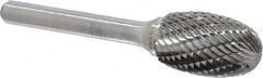 Atrax - 5/8" Cut Diam, 1/4" Shank Diam, Oval Head Double Cut Burr - Carbide, Radius End, 1" LOC, 2-3/4" OAL - Americas Industrial Supply